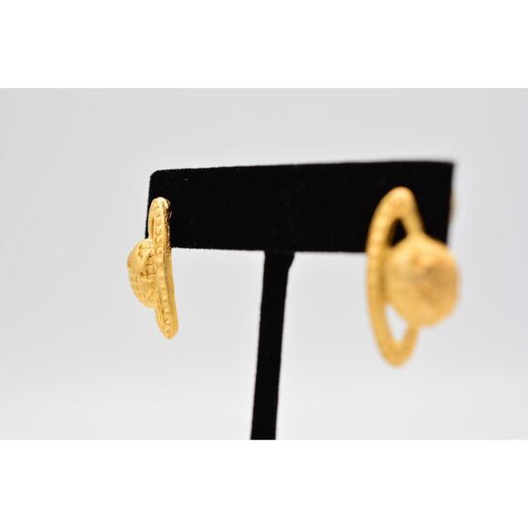 Vintage Saturn Earrings Planet Globe Earth Celestial Brushed Gold NOS 80s BinA9 - Picture 3 of 12